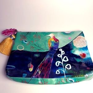 Papaya Art Tassel Pouch Fiora Bird Clutch New
